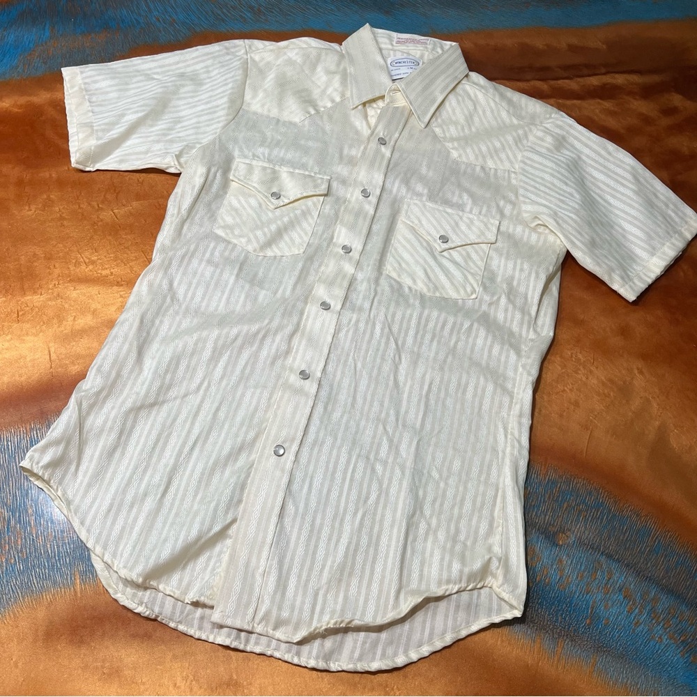 Vintage NWOT Winchester Pearl Snap button down Cream Striped Shirt medium